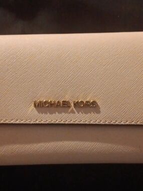 Michael Kors Pink Saffiano Leather Continental Wallet with Gold Logo